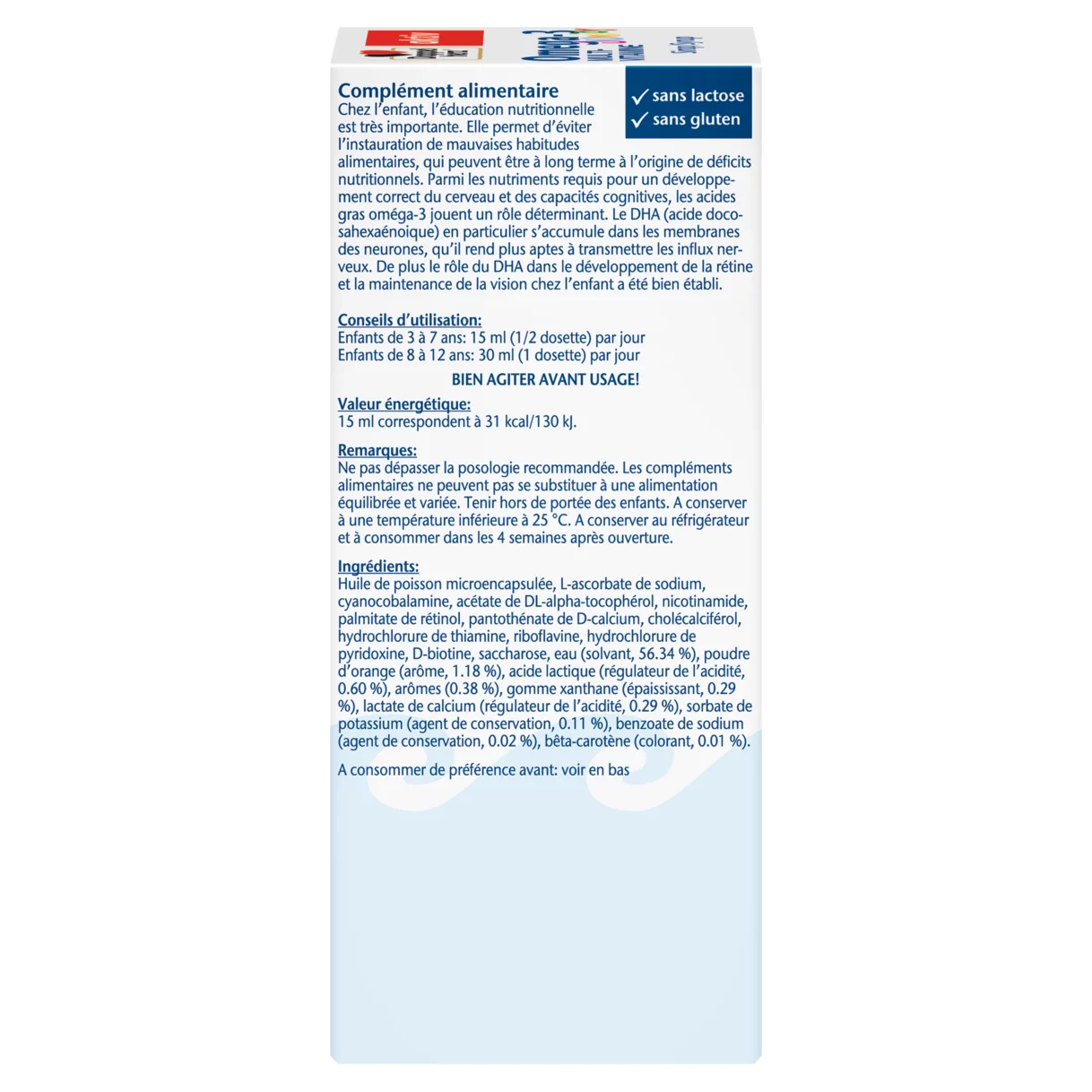 Illustration of the product packaging Doppelherz aktiv Omega-3 Junior side view left